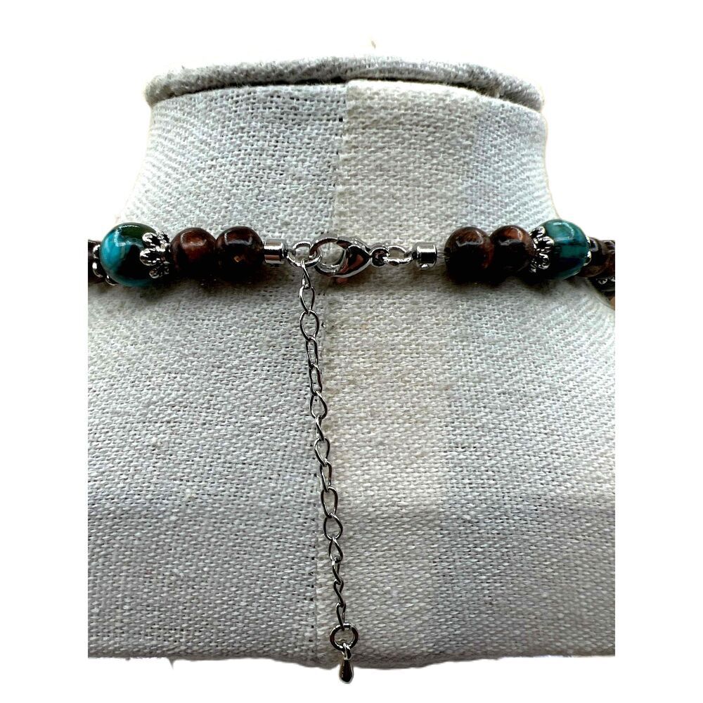 NEW Handmade Brown And Bluegreen Beaded Faux Turquoise Necklace - Picture 12 of 12